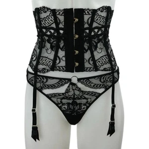 Aubade Women's Black Lace Sheer Corset Garter Belt Waist Cincher Lingerie Size S - Picture 1 of 6