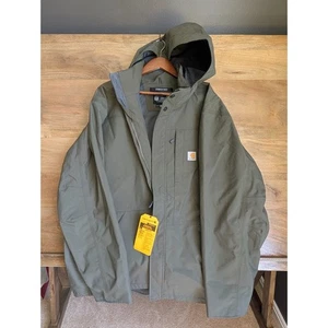 Carhartt Jacke Herren 2XL Tall Grün Loose Storm Defender Kapuze Reißverschluss 104670 Neu mit Etikett - Bild 1 von 4