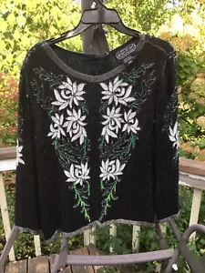 Vintage Sequin Evening 2 Piece, Joseph Le Bon Black Top & Skirt Sz PM - Picture 1 of 20