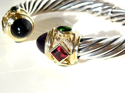 PULSERA RENACENTISTA DAVID YURMAN 14K SS CABUJÓN AMATISTA GRANATE $4950 Foto 1 de 4
