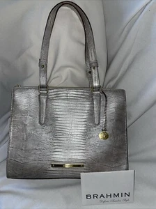 BRAHMIN Anywhere Tote - Seashell Fashion Lizard HANDBAG Gold Excellent - Picture 1 of 18