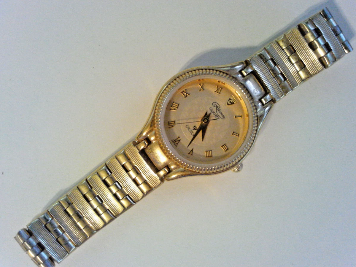 Montre Reliance Croton Homme – Neuve, Jamais Portée, Boîte D’origine – Bracelet Or Jaune Acier, Cadran Ivoire, Quartz, étanche 30m