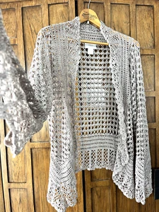 Vintage Kroshetta by Papillon Champagner Häkel Strickjacke Boho Hippie 70er Retro - Bild 1 von 9