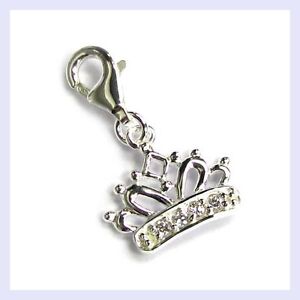 Sterling Silver Princess Crown Clear CZ Clip On Bead for European Charm Bracelet