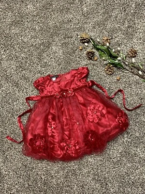 Biscotti Niña Malla Roseta Rojo Burbuja Vestido Sin Mangas Fiesta de Vacaciones Talla 12 Mo Foto 1 de 4