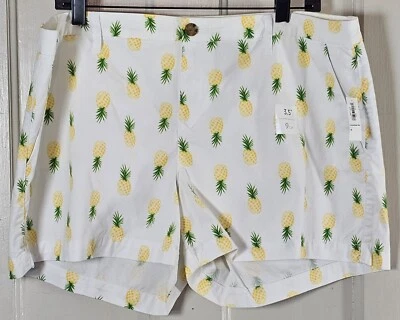 Pantalones Cortos Old Navy Para Mujer Talla 16 Nuevos con Etiquetas Blanco Amarillo Piña Caqui Chino Bolsillos Foto 1 de 4