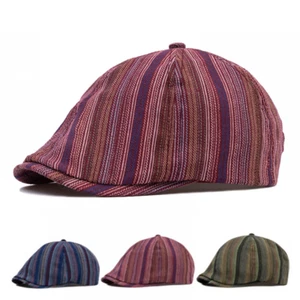 Women Colorful Striped Newsboy Flat Duckbill Ivy Hat Octagonal Painter Beret Cap - Picture 1 of 8