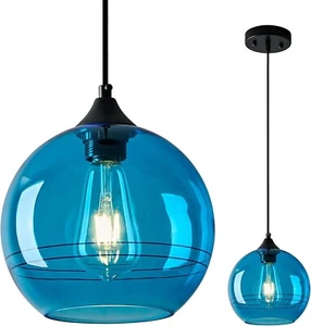 Blue Glass Pendant Lights Kitchen Island Lighting Globe Ceiling Hanging Light... - Picture 1 of 6