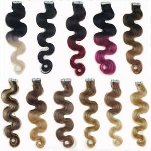 8A 16"-30" Wavy & Curly Tape In Weft PU Ombre Remy Human Hair Extensions 70-110g