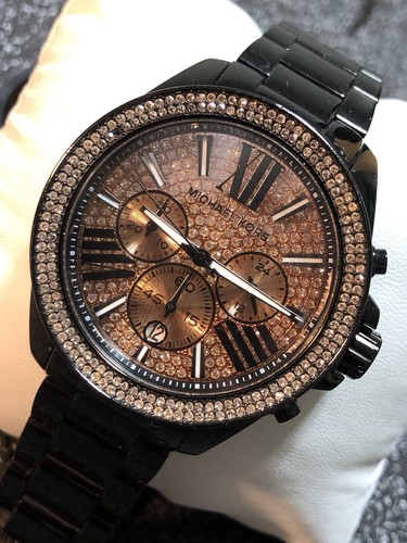 Orologio da donna Michael Kors Everest Chrono nero placcato ioni pavè gemma MK5879