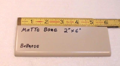 1 pc. Matte Bone - Almond: Ceramic Bullnose Tile  2” X 6” Flat-Surface Type, NEW - Image 1 of 4