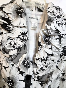 Giacca top vintage Victor Costa con cintura e orlo arricciato bianco e nero floreale taglia 6 - Foto 1 di 6