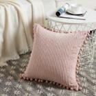Pack of 1 Boho Pink Decorative Throw Pillow Covers with Pom-poms, Soft Cordur...