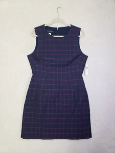 Donna Morgan Women Dres 14 Navy Cotton Short Sleeve Sheath Lined Knee Lenght - Picture 1 of 20