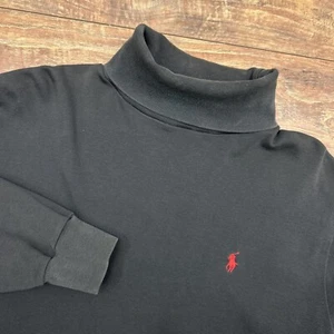 POLO RALPH LAUREN Shirt Mens L Turtleneck Long Sleeve Cotton Jersey Black Logo - Picture 1 of 11