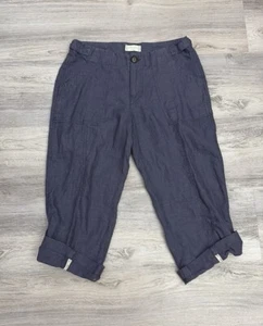 NWOT Sigrid Olsen Studio Blue 100% Linen Cuffed Cropped Pants Size Small - Picture 1 of 11