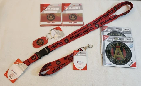 Atlanta United MLS-Licensed 7 Item Lot - Lanyard, Magnets, Key Ring, Key Strap Cover