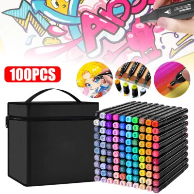 MARKENLOS Profi 100 Farben Marker Stifte - Filzstifte Set - Permanenter Marker Twin Tip