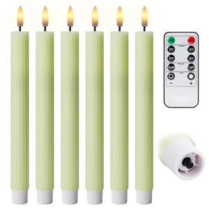 Candele a colonna scanalate 10" luce led a coste verde salvia scanalata telecomando e timer 24h - Foto 1 di 6