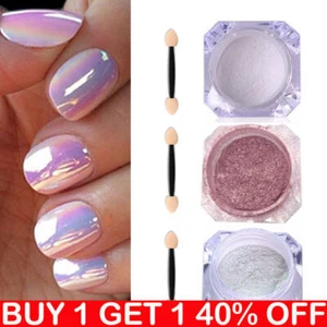 CHROME Nail Powder White Mirror AURORA Effect Mermaid Rose Gold Rainbow Crystal - Picture 1 of 15