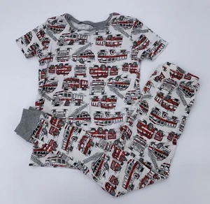 Firetruck Pajama Set Boy Short Sleeve Long Pants Sz 8 Cotton - Picture 1 of 2