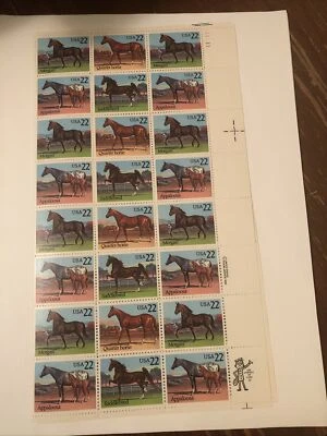 1985 Plate Block of 24 AMERICAN HORSES 22c Stamps, MNH! - Image 1 of 4