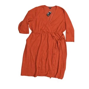 NEW Torrid Size 3 Plus Orange A-Line Midi Dress Ared LS Side Tie V Neck Pockets - Picture 1 of 8