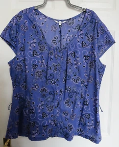 Women's size 20 blue purple black ethnic floral look 100% cotton top - Picture 1 of 6