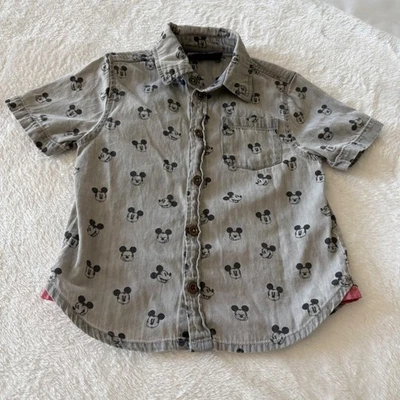 Camisa Niños Disney Mickey Mouse Gris Manga Corta Abotonada Talla 4 Clásica Mickey Foto 1 de 4