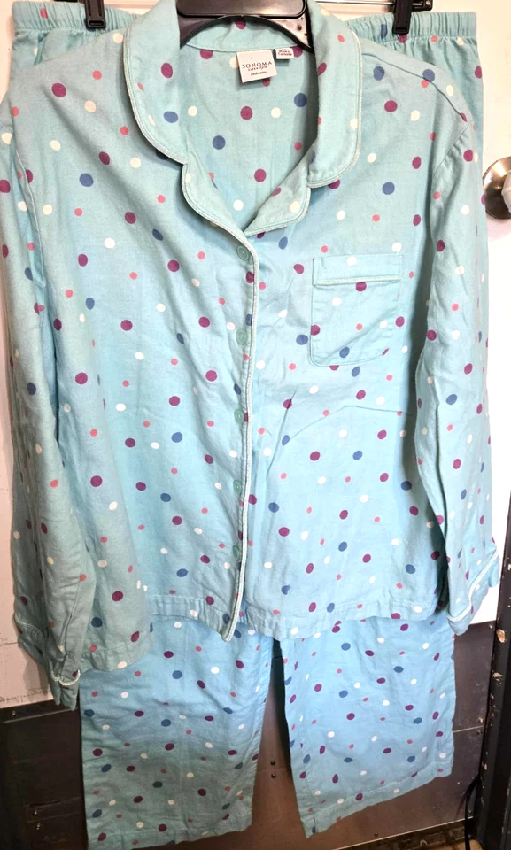 Conjunto de pijama Sonoma ropa de dormir azul aguamarina con lunares informal acogedor franela XL A900 Foto 1 de 4