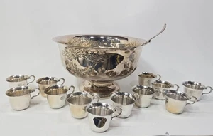 Vintage Oneida Du Maurier 14-Piece Silver Plated Punch Bowl And Cups - Picture 1 of 4