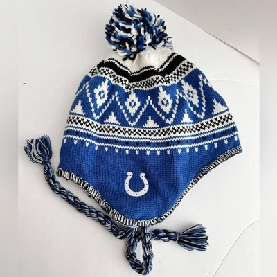 Indianapolis Colts NFL Tejido Oreja Gorro Pom Sombrero Reebok Equipo Ropa Nuevo con Etiquetas Foto 1 de 4