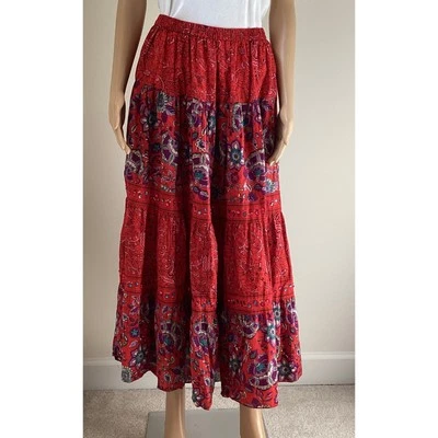 Maxi falda vintage Phool diseño floral bohemio hippie años 60, 70, 80. talla M rojo Foto 1 de 4