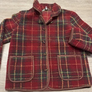 Orvis Women’s Medium Fleece Sherpa Red Plaid Jacket Buttons - Picture 1 of 6