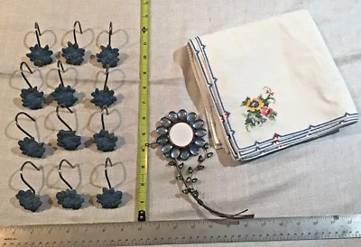 Vintage Cottage Core Decor-Flower Photo, 12 Shower Rings, 8 Needle pt Napkins - Image 1 of 4