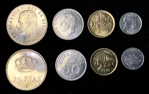 Spanien 4 Münzen Set 1, 5, 25 Pestas & 50 Centimos UNC Weltmünzen - Bild 1 von 1