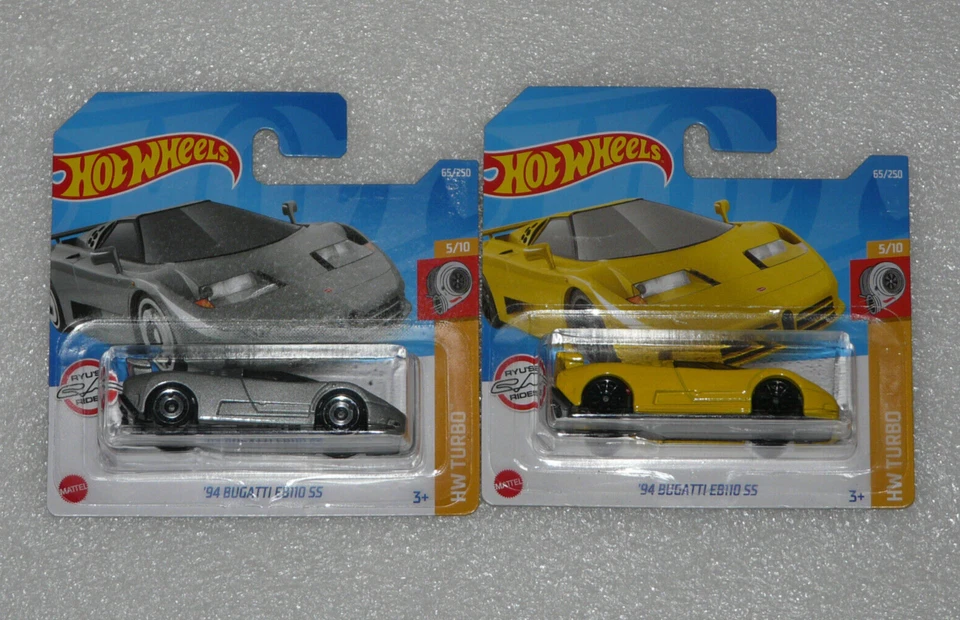 NEW HOT WHEELS 94 BUGATTI EB110 SS SILVER / YELLOW SET SHORT CARD RARE 65/250 - Image 1 of 1