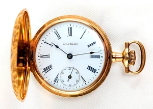 14 KT Gold WALTHAM Damen Jäger Gehäuse 7 Juwelen Taschenuhr um 1900 - Bild 1 von 10