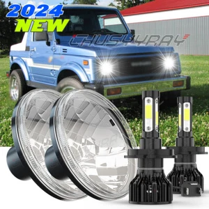 Pair 7" inch Round LED Headlight High Low Beam For Suzuki Samurai 1986-1994 1995 - Foto 1 di 16