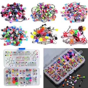 60Pcs Lip Piercing Body Jewelry Barbell Rings Tongue Ring Wholesale Lots Mixe-wq - Picture 1 of 5