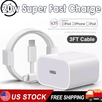WALLCHARGER 20W Fast Charger PD Adapter+Cable For iPhone 13 14/12/8/10 XR X Pro iPad SE
