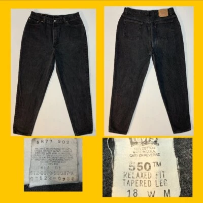 Vintage 80s Levi’s 550 Relaxed Fit Tapered Leg Black Denim Jeans 36x31 Sz 18 USA - Image 1 of 4