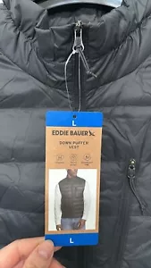 Eddie Bauer Vest Mens 550 Down Fill Insulated Puffer Outdoor Hiking GREY size L - Picture 1 of 15