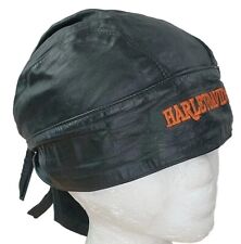 MADE IN USA! Harley Davidson Black Genuine Leather Skullcap Bandana Do-rag