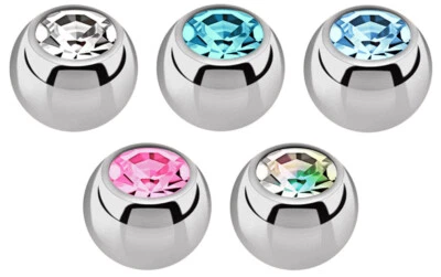 Piercing Gioielli Chiusura Set 5 Cristallo Sfere Acciaio 1,6mm Filetto, TG 5mm - Immagine 1 di 3