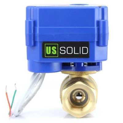 U.S. Solid Motorized Ball Valve 1/2in Full Port Brass 9-24V AC/DC NC Auto Return