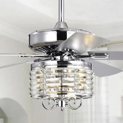 Themar 26 Inch Chrome Mid-century Modern Style Lighted Ceiling Fan with Remote - Image 1 of 4