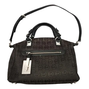 Michael Kors Handbag Large Womens Black Grayson Canvas Shoulder Bag Silver Zip - Picture 1 of 8