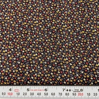 Vintage Cranston Florales sobre Tela de Algodón Negro Remanente 15" x 44" Foto 1 de 2