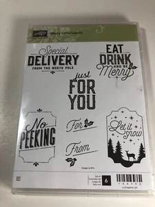 Stampin Up! MERRY LITTLE LABELS 6 Piece Rubber Cling Stamp Set 144795 NEW - Picture 1 of 3